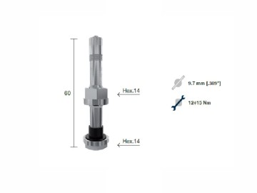 Металлический угловой вентиль для б/к легкосплавных дисков грузовых автомобилей и автобусов (диаметр отверстия в диске 9,7 мм, длина 60 мм) TECH 1333