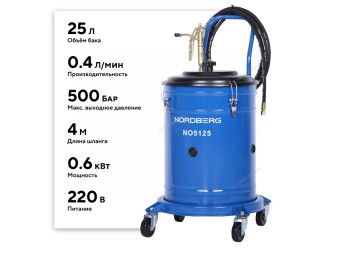 Установка электрическая для раздачи густой смазки с баком, 25 л Nordberg NO5125
