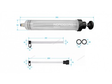 Шприц для заливки масла пластиковый с комплектом насадок, 500 мл Nordberg NO1550