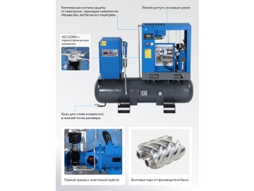 Компрессор винтовой, 15 кВт, 10 бар, 1910 л/мин, ресивер 350 л Nordberg NCC20RD