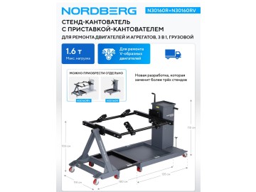 Стенд-кантователь для ремонта двигателей и агрегатов, 3 в 1, грузовой NORDBERG N30160R+N30160RV